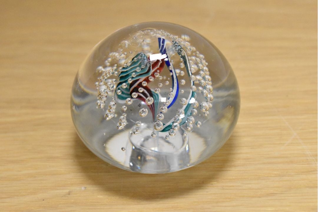 A Whitefriars glass Festival of Britain paperweight with red, white, green and blue streaks - Image 1 of 3