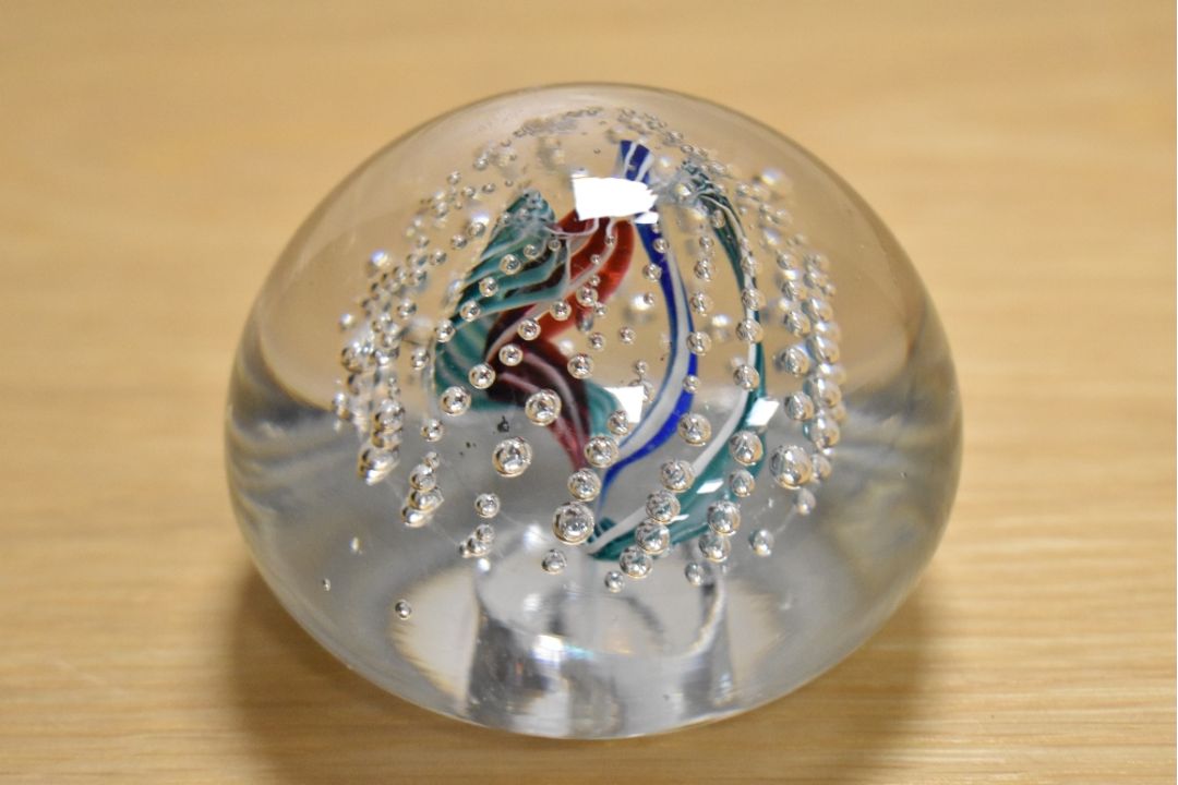 A Whitefriars glass Festival of Britain paperweight with red, white, green and blue streaks - Image 2 of 3