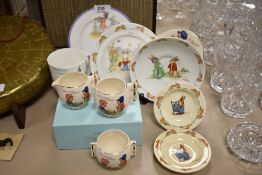 A collection of children's vintage china including Royal Doulton 'Bunnikins' and Aynsley 'Mary