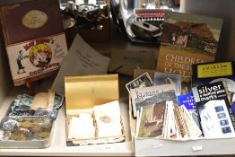 A miscellaneous selection of items including vintage postcards, ephemera, coins and books etc.
