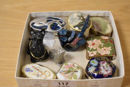 An Art Nouveau style oval pewter and enamelled trinket box, stamped 'A.E Williams', measuring 7cm