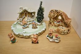 A collection of hand-painted stonecraft Pendelfin anthropomorphic rabbit figures, Christmas themed