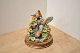 A Border Fine Arts bird group 'After The Rain' SOC5 with moulded circular mahogany plinth, label