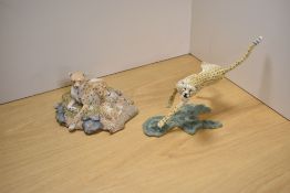 Two Sheratt & Simpson animal studies, comprising Cheetah Running 55414 and Cheetah with Pair of Cubs