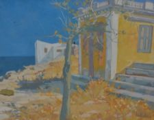 Irene Halliday (b.1931, Scottish), watercolour, 'Summer House, Symi Shore', Greece, signed to the