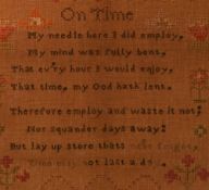 19th Century School, an embroidered alphabet sampler dated 1837, framed and under glass, measuring