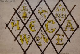 Early 20th Century School, watercolour, A design for a stained glass window, Chepstow, dated 1933,