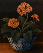 20th Century School, oleograph, 'Yellow Auricula', an eye catching print depicting hyper-realistic