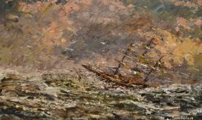 Tom Holland (20th Century), oil on board, 'Angry Sea', a maritime landscape with dramatic impasto
