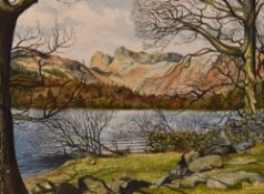 20th Century British School, watercolour, 'Elterwater And The Langdale Pikes', Lake District, signed