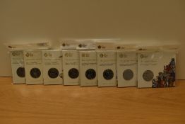 Eight Royal Mint Queen's Beasts Five Pound Brilliant Uncirculated Coins, 2017 The Lion of England,