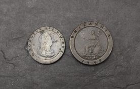 A George III Cartwheel Penny and a 1797 Two Pence