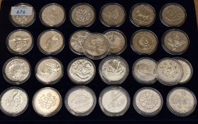 Twenty Six GB modern Five Pound Coins, 1990's onwards, all in plastic capsules
