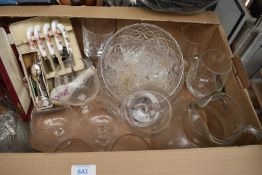 Two cut glass/crystal fruit bowls, a cased set of six Royal Crown Derby pistol handled butter knives