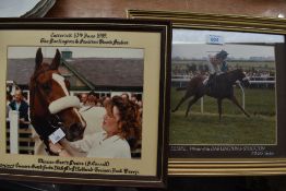 Two framed photographs depicting racehorse Gott's Desire winner of the Darlington & Stockton Times