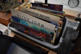 A carton of assorted LP records of various genres including Elton John, ZZ Top, Dr Hook as well as a