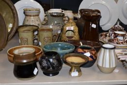 A collection of 17 pieces of studio pottery including Bourne Denby, a double division bowl with