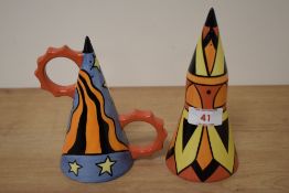 Two Art Deco style Lorna Bailey sugar sifters, limited editions 102 of 250 and 39 of 50.