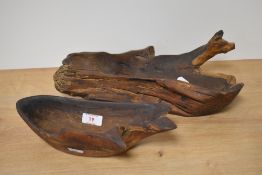 Two carved olive wood bowls.