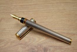 A S T Dupont Montparnasse converter fountain pen silver plated engine turned grid design having