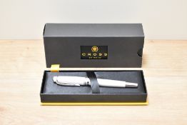 A boxed Cross Bailey converter fill fountain pen in pearlescent white with chrome trim having