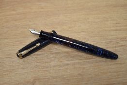 A Parker Junior Vacumatic fill fountain pen in blue pearl having Parker nib
