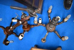 Three wintage wooden ceiling light fittings