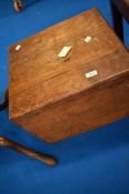 A 19th Century oak box and contents, having hinged lid, approx 45 x 40 x 36cm