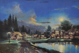 After Andrew Warden (b.1949, British), coloured print, 'Peaceful Evening', signed in pencil to the