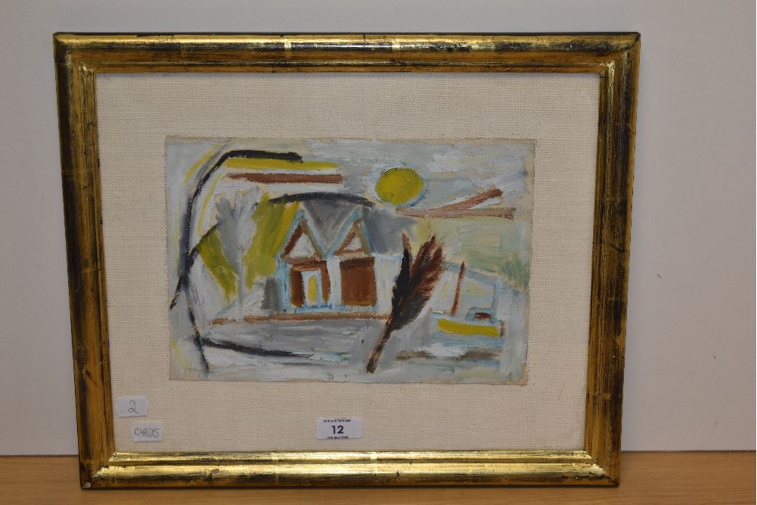 Patrick Hayman (1915-1988, British), oil on paper, 'Cornish Landscape with Tree and Boat' (1954), - Image 2 of 4