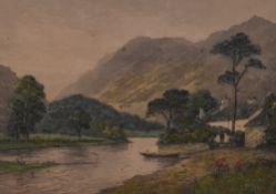 20th Century School, coloured print, An attractive landscape depicting a stone arched bridge