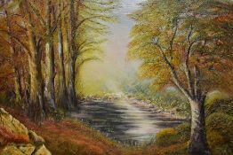 A.Fergus (20th Century, British), oil on canvas, An autumnal woodland landscape, signed to the lower