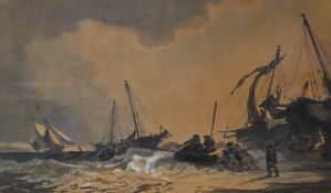 After Philip James de Loutherbourg RA (1740–1812), coloured prints, Two maritime illustrations - '