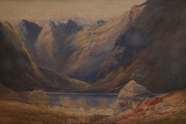 Thomas Walmsley Price (1855-1933, British), watercolour, A dramatic Scottish or Welsh mountain