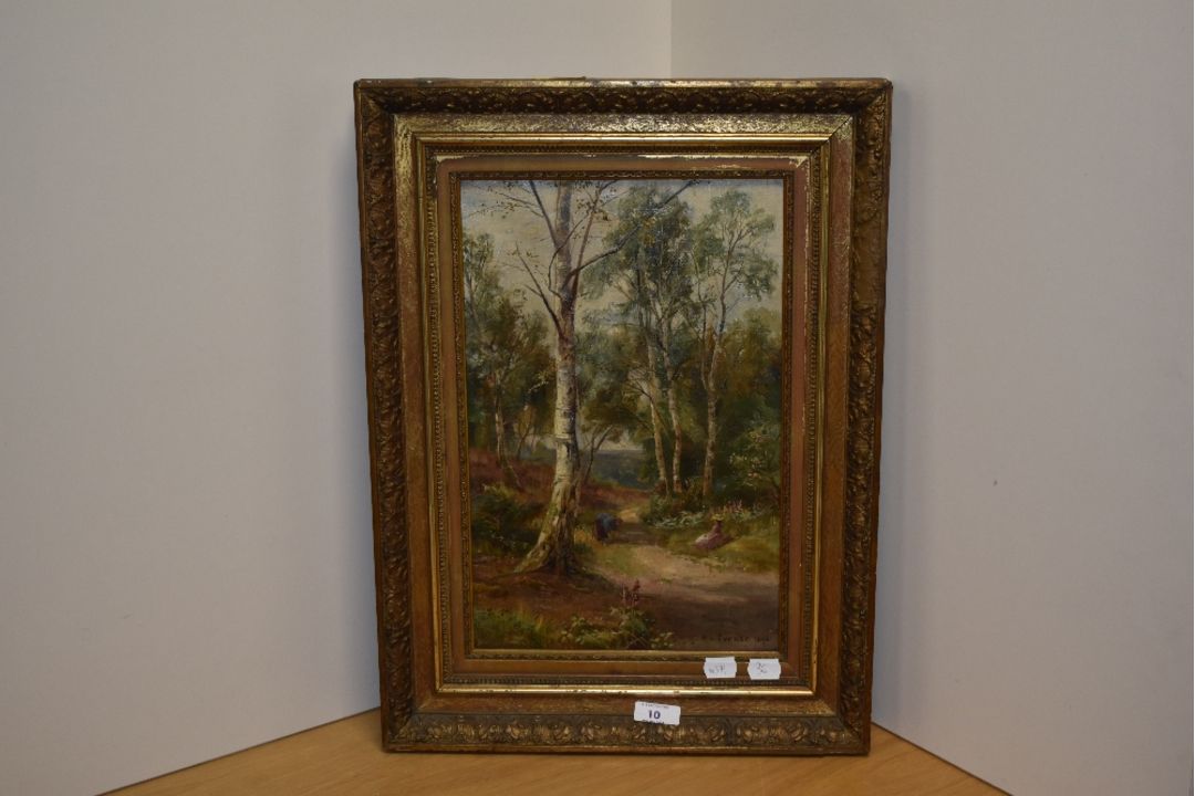 William Lakin Turner (1867-1936, British), oil on canvas, A woodland path with silver birch trees, - Image 2 of 4