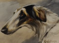 Reuben Ward Binks (1880-1950, British), watercolour, A head portrait of a Borzoi dog, signed to