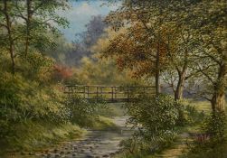 F. Millward (20th Century), Old Egton foot bridge, Manifold Valley, signed and dated 1968 to the