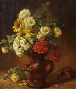 20th Century School, oil on canvas, A still life arrangement depicting a vase of flowers against a