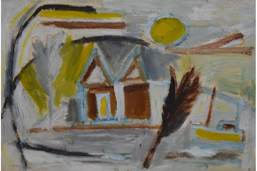 Patrick Hayman (1915-1988, British), oil on paper, 'Cornish Landscape with Tree and Boat' (1954), - Image 1 of 4