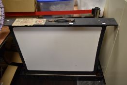 A vintage projector screen, having paper Anchor line, Eastern service, Bombay to Liverpool label.