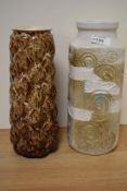 A 20th Century New Devon glazed pottery vase, of cobbled design, measuring 27cm tall, and a West