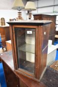 An Edwardian mahogany small display case having liune inlay decoration
