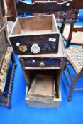 Two advertising crates, miliners drawer and a converted wine crate