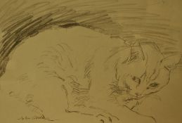 John Cooke (1929-2018, British), pencil on paper, A study of a cat, signed to the lower left,