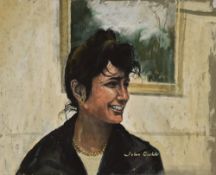 John Cooke (1929-2018, British), oils on canvas/card, Two portraits of female sitters, both