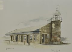 *Local Interest - John J. Arnold (20th Century), coloured print, The Stone Jetty Lighthouse at
