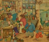 After Margaret Ross (20th Century), print backed onto board, A scene relating to Beatrix Potter's