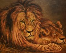 J.Harper (20th Century, British), in the style of Rosa Bonheur (1822-1899), oil on canvas, Lion