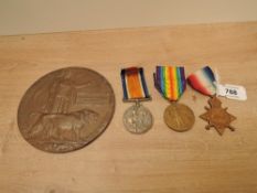A WWI Trio and Memorial Plaque, 1914-15 Star to 16473 PTE.H.OSTERFIELD.L/POOL.R, War Medal name