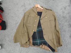 A British Army Jacket and Scottish Tartan Trews, The Queens Own Cameron Highlanders Buttons, 4 small